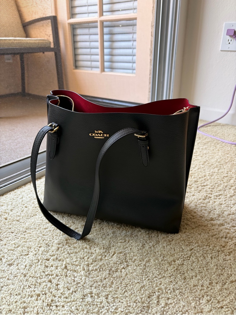 Coach Black Pebbled Leather Shoulder Tote with Gold Logo - Picture 5 of 5